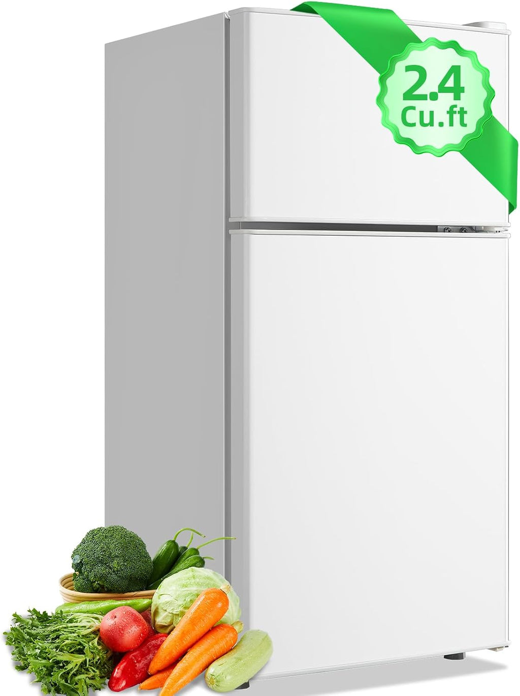 DEMULLER 2.4 Cu.ft Mini Fridge with Top Freezer Apartment Size Dual Door Compact Refrigerator for Personal Use Small Fridge with Egg tray, 7 Temperature Control For Dorm, White
