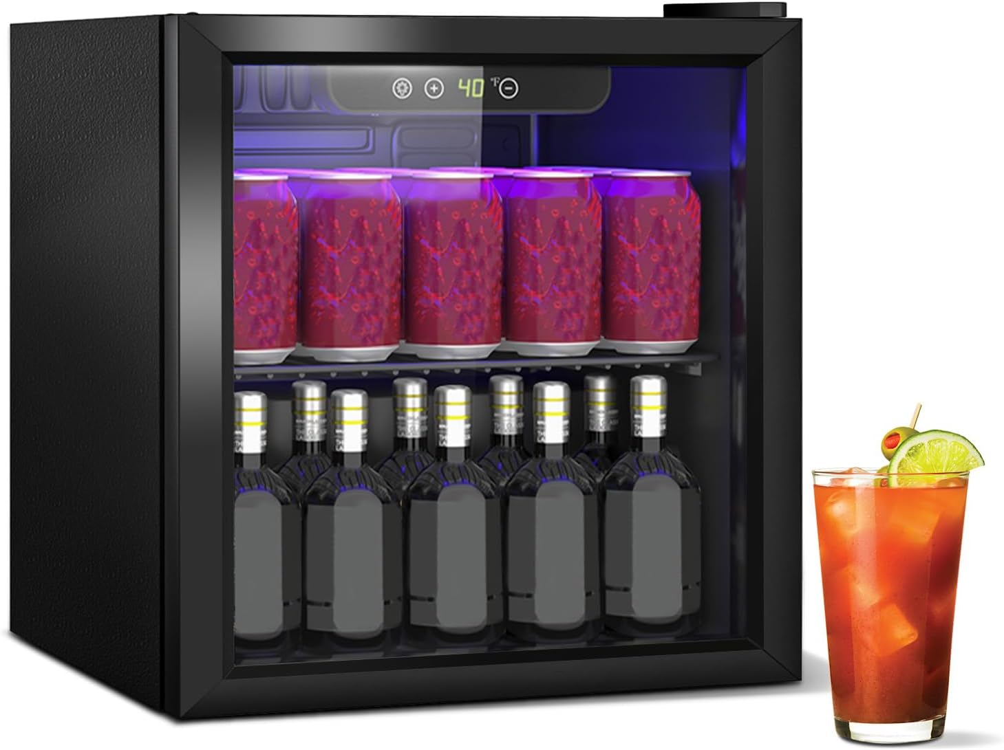 DOGHLY Beverage Refrigerator Cooler, 60 Can Mini Fridge Glass Door for Drinks Soda, Beer, or Wine - Small Refrigerator for Office Bedroom Home Bar, Adjustable Shelves, 1.3 Cu.Ft, Black