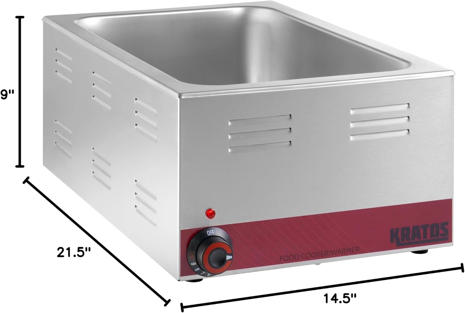 Kratos Commercial Electric Countertop Food Warmer and Cooker, 120V, 1500 Watts, Stainless Steel Portable Steam Table, Fits a 12' x 20' Food Pan (28W-169)