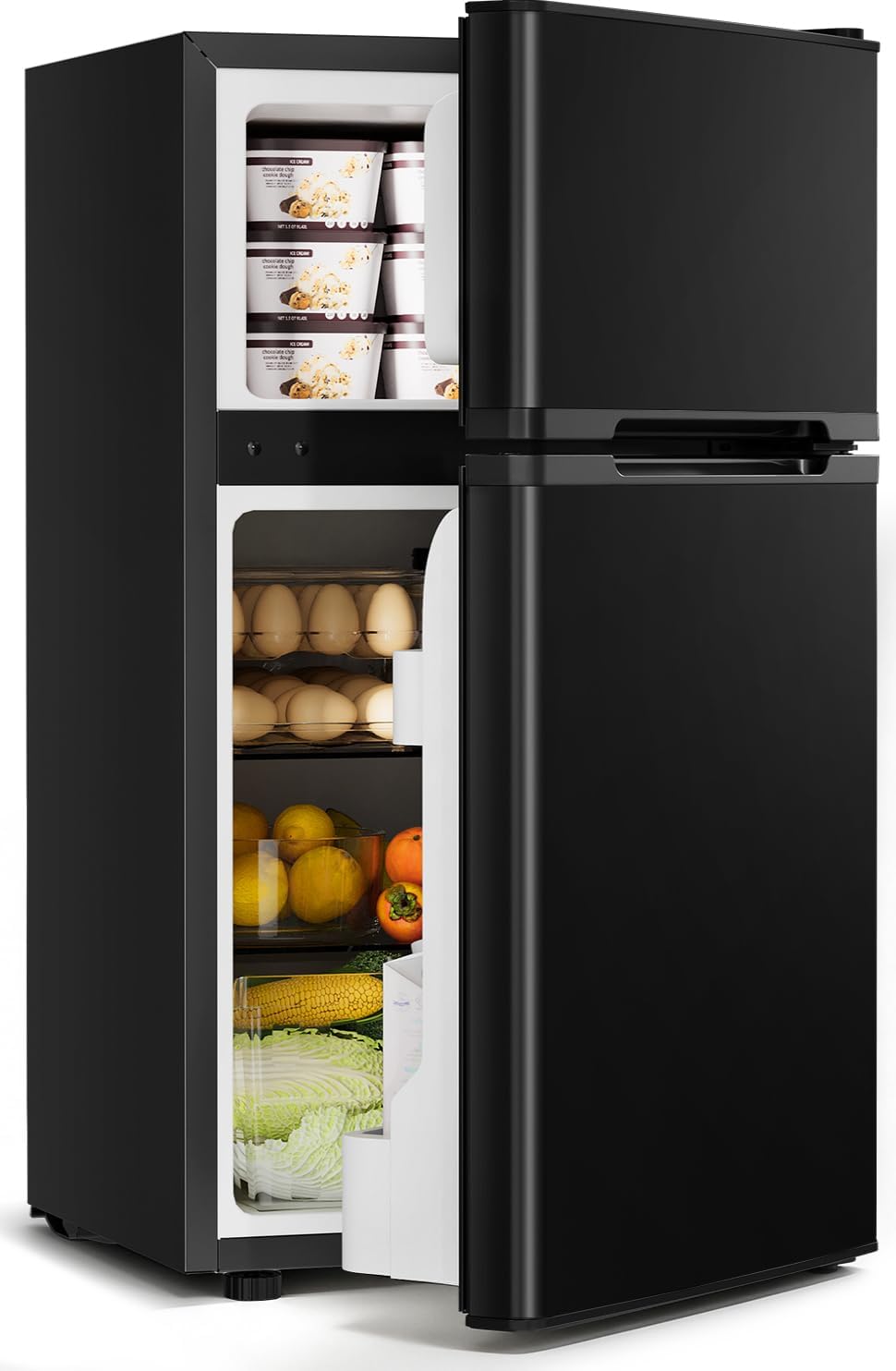 Feelfunn 3.2 Cu.Ft Mini Fridge with Freezer - 2 Door Small Refrigerator, Mini Refrigerator with Adjustable Thermostat, Removable Shelves, Mini Fridge for Bedroom, Office, Dorm, Apartment, Black