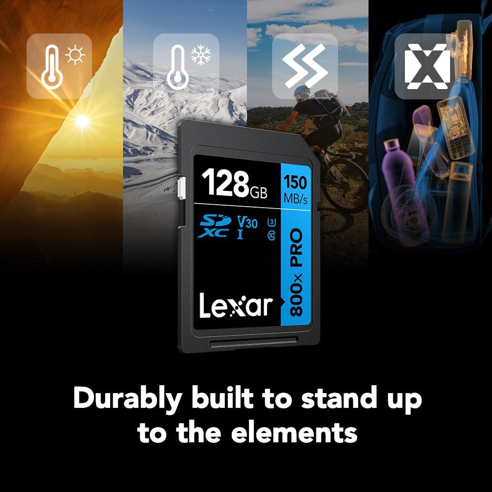 Lexar 128GB (2-Pack) High-Performance 800x PRO SD Card, UHS-I, C10, U3, V30, 4K, Up to 150MB/s Read SDXC Memory Card, for Point-and-Shoot & Mid-Range DSLR Cameras, HD Camcorders (LSD0800P128G-B2NNU)