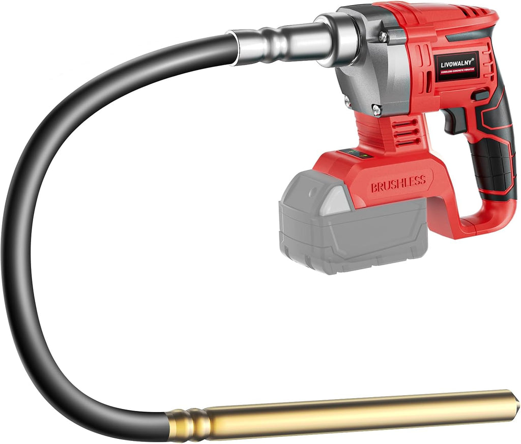 LIVOWALNY Handheld Concrete Vibrating Tool Compatible with Milwaukee 18V Battery (No Battery), 600W Cordless Electric Concrete Vibrator with 3.8ft Shaft Rod, 6000RPM Portable Vibrarator Remove Bubble