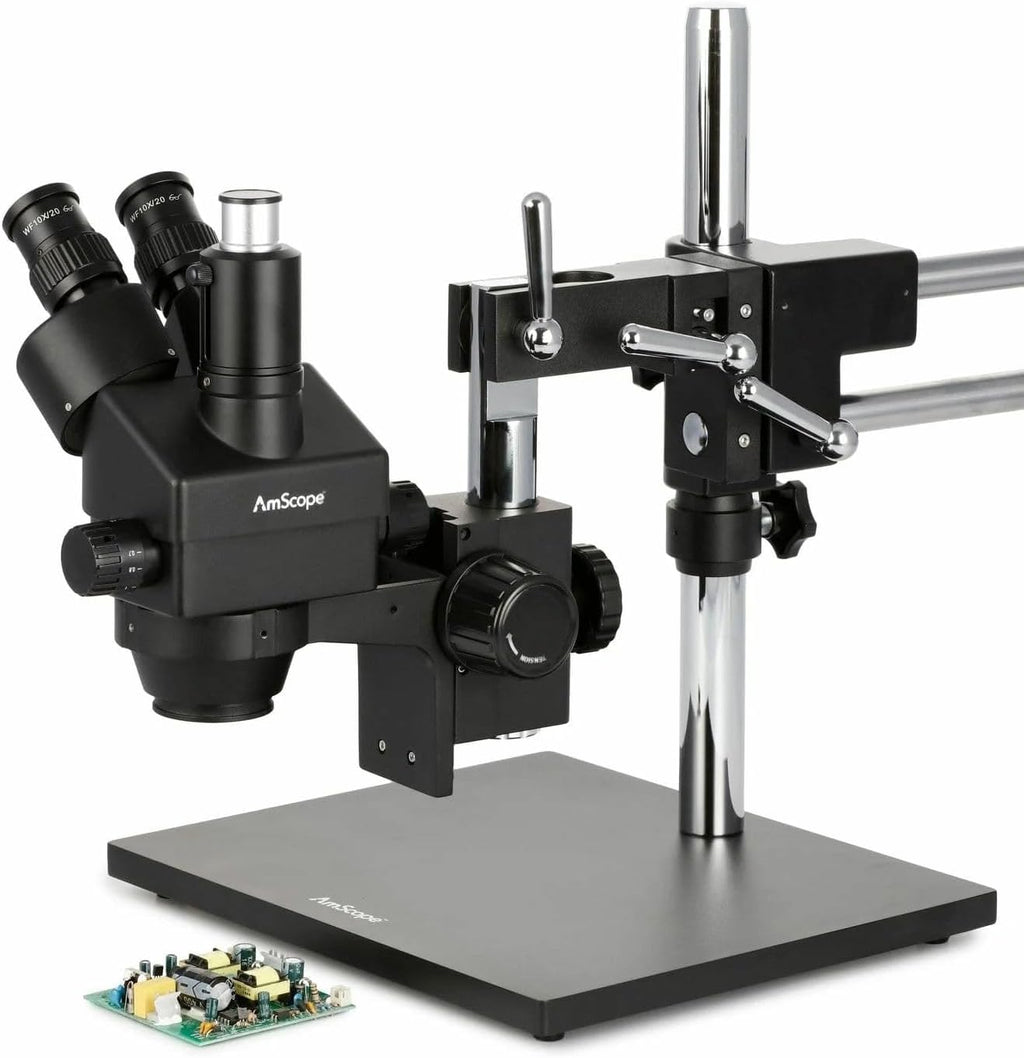 AmScope - 3.5X-180X Trinocular Stereo Zoom Microscope with Black Double Arm Boom Stand - SM-4TZZ-B