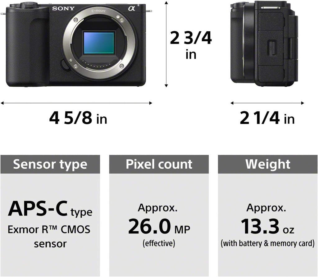 Sony Alpha ZVE10 II - APS-C Interchangeable Lens Mirrorless Content Creators' Camera - Black - with Lens