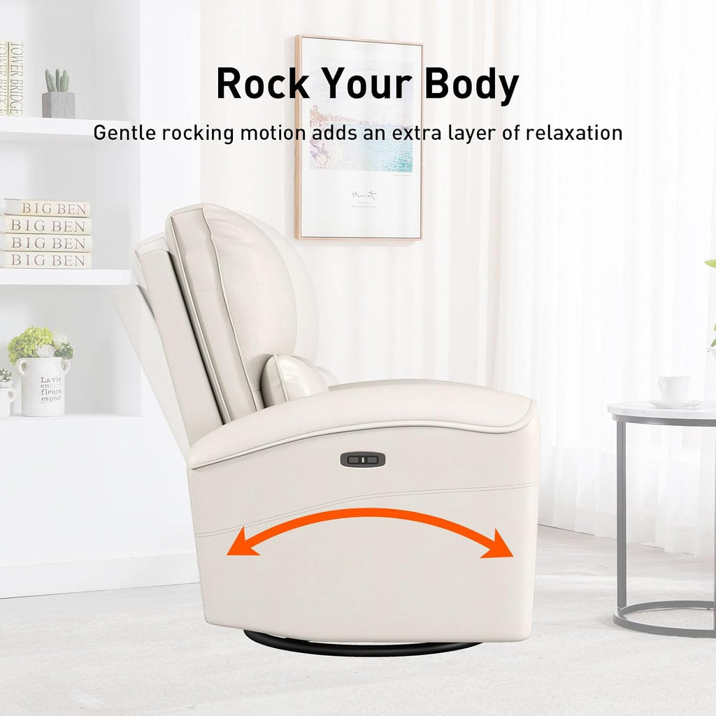 Bonzy Home Power Swivel Rocker Recliner Chair with USB Port, 23.2' Wide Seat, Fixed Lumbar Support, Upholstered Glider Chair for Nursery Living Room, Beige