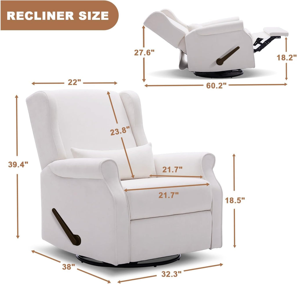 Eiayeebil Nursery Swivel Glider Recliner,Rocking Chair Nursery with Footrest,Rocking Recliner Chair for Nursery,Glider Rocker Recliner for Living Room & Bedroom,Beige