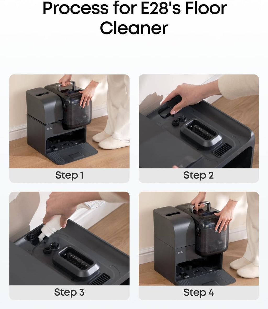 eufy Robot Vacuum Omni E28, HydroJet System, Portable Deep Cleaner, Turbo Suction, DuoSpiral Detangle Brushes, CornerRover Arm + Official Hard Floor Cleaning Solution*1