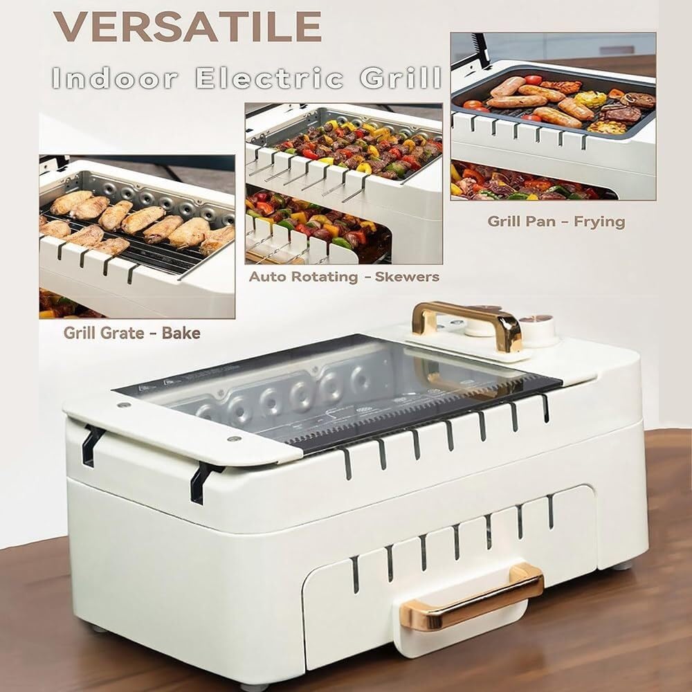 Automatic Rotating Grill,Multifunctional Electric Grill,1000w Household Grill,Three Modes 0-30 Minute Timer,With Removable Grill Plate,Grill And Lid,Home,Outdoor Use