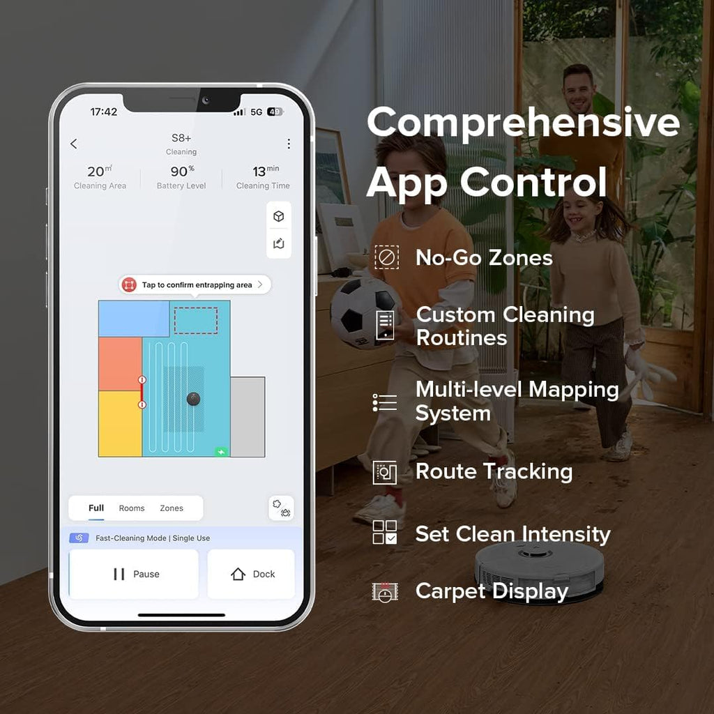 roborock S8+ Robot Vacuum, Sonic Mop with Self-Empty Dock, Stores up to 60-Days of Dust, Auto Lifting Mop, Ultrasonic Carpet Detection, 6000Pa Suction, White (Renewed)