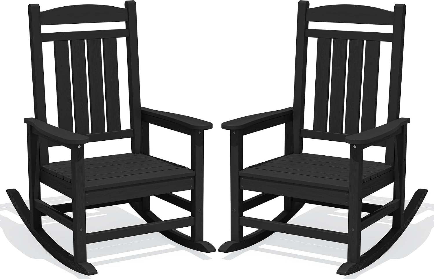 KINGYES Oversized Outdoor Rocking Chair Set of 2, High Density Polyethylene Patio Rocking Chairs with 330lbs Support for Adults, Black