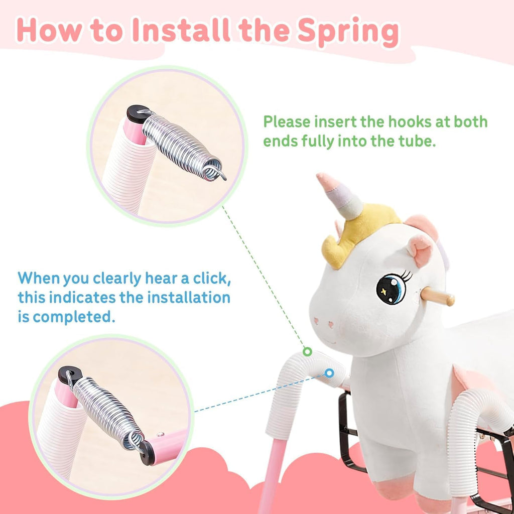 FUNLIO Unicorn Spring Rocking Horse for Kids 3-6, Rainbow Fairy Ride on Horse with Covered Spring & Sturdy Frame, Neighing & Galloping Sound for Pretend Play, Horse Toys Gift, CPC & CE Certified