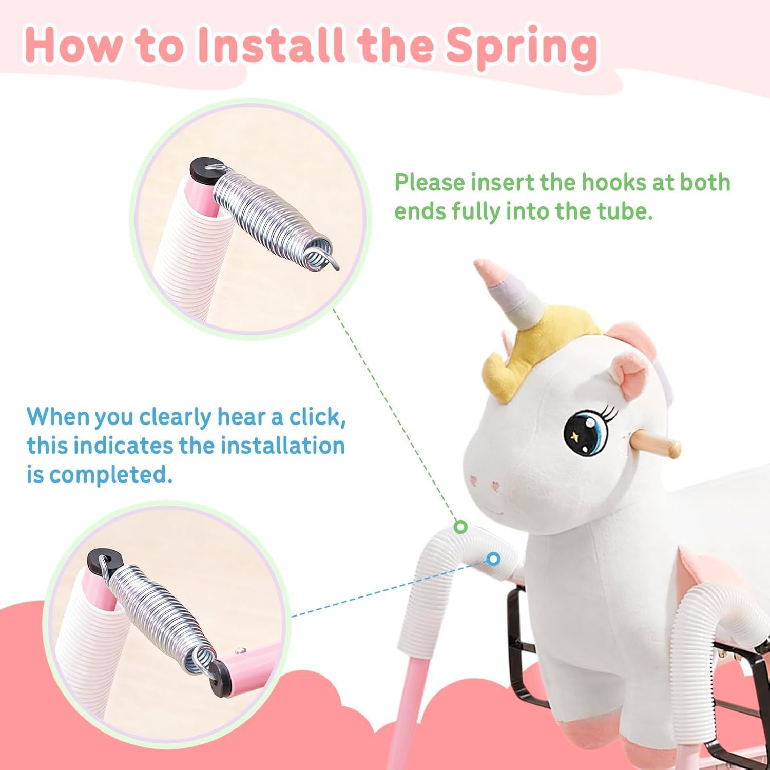 FUNLIO Unicorn Spring Rocking Horse for Kids 3-6, Rainbow Fairy Ride on Horse with Covered Spring & Sturdy Frame, Neighing & Galloping Sound for Pretend Play, Horse Toys Gift, CPC & CE Certified