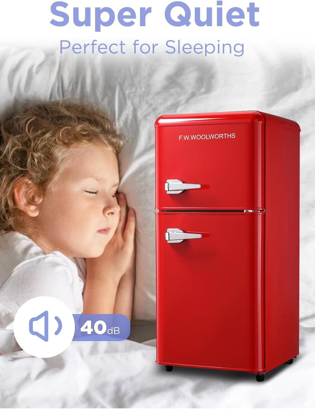F.W.WOOLWORTHS 3.5 Cu.Ft Fridge with Freezer, Refrigerator with 2 Doors for Office, Kitchen, Dorm and Bedroom, Fridge with 7 Level Temp Adjustable Thermostat, Red