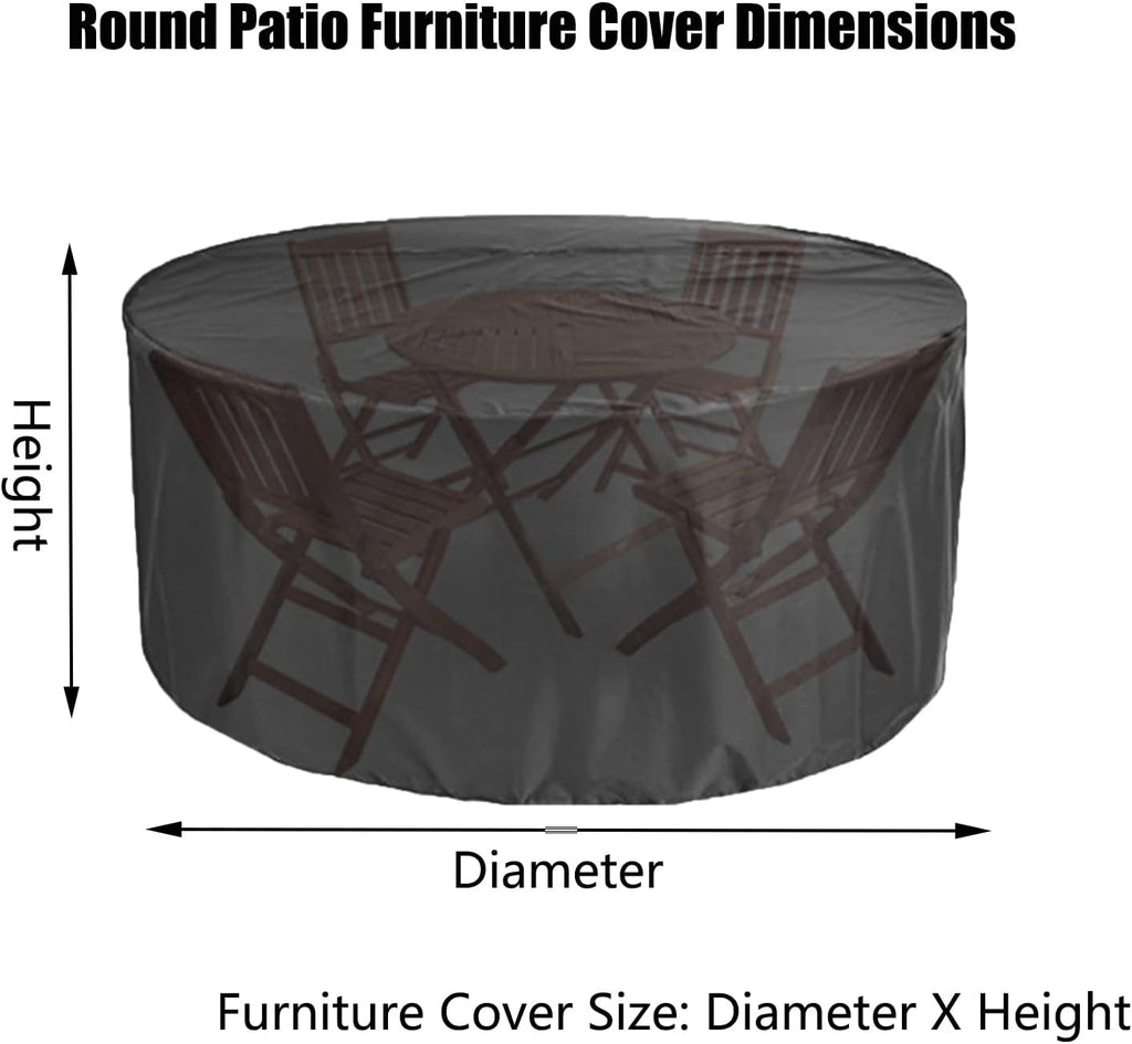 Patio Table Covers Waterproof Round 112' D x 39' H, Dust Proof Furniture Protective Cover, Waterproof Outdoor Table Chair Set Covers, 420D Oxford Heavy Duty BBQ Grill Cover (285x100cm)