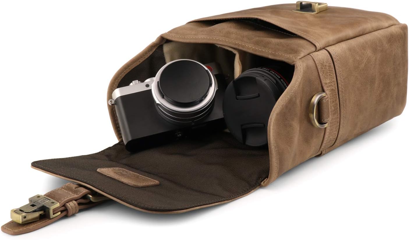 MegaGear Genuine Leather Camera Messenger Bag Mirrorless Portable electronic device cover