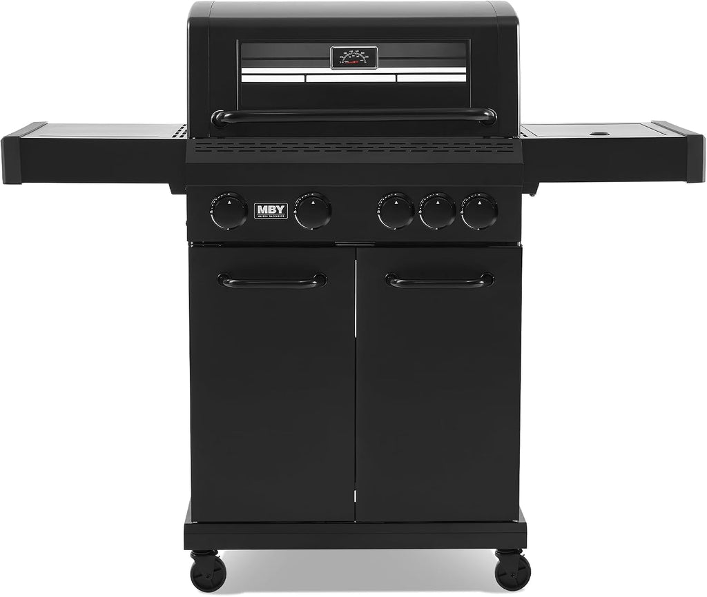 4 Burner Propane Gas Grill with 1 Side Burner, 50,000 BTU Outdoor BBQ Grill, Heavy-Duty Steel Construction, Cast Iron Cooking Grates & Griddle, Backyard Patio Barbecue