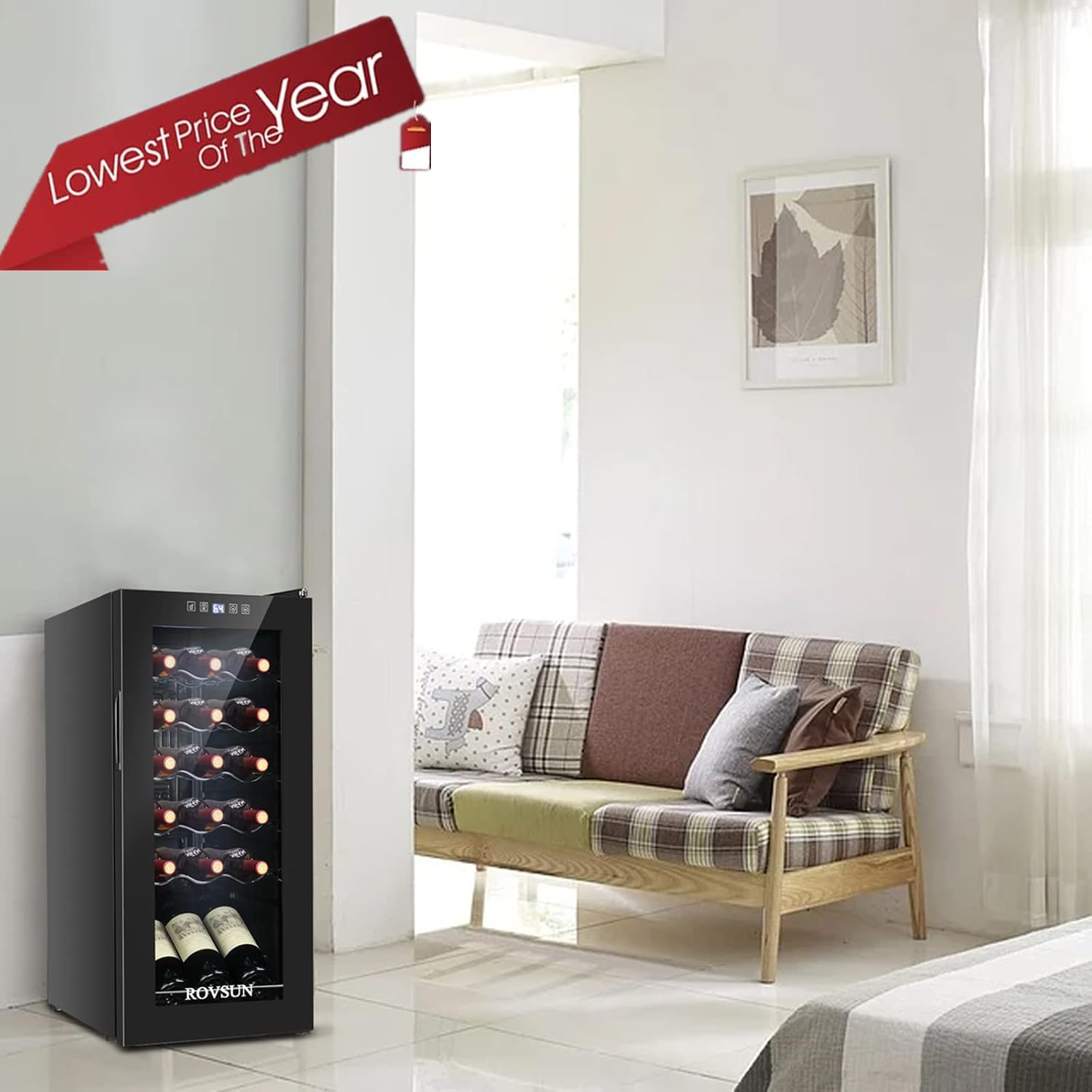 ROVSUN 18 Bottle Wine Fridge, Freestanding Compressor Wine Cooler Refrigerator, Beverage Wine Chiller with Digital Temperature Control & Double-layer Glass Door for Red White Wine, Champagne, Beer