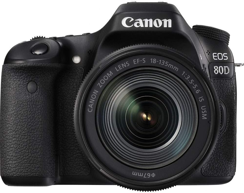 Canon EOS 80D DSLR Camera with 18-135mm Lens (1263C006), 64GB Memory Card, Case, Corel Photo Software, 2 x LPE6 Battery, Charger, Card Reader, LED Light, Filter Kit + More