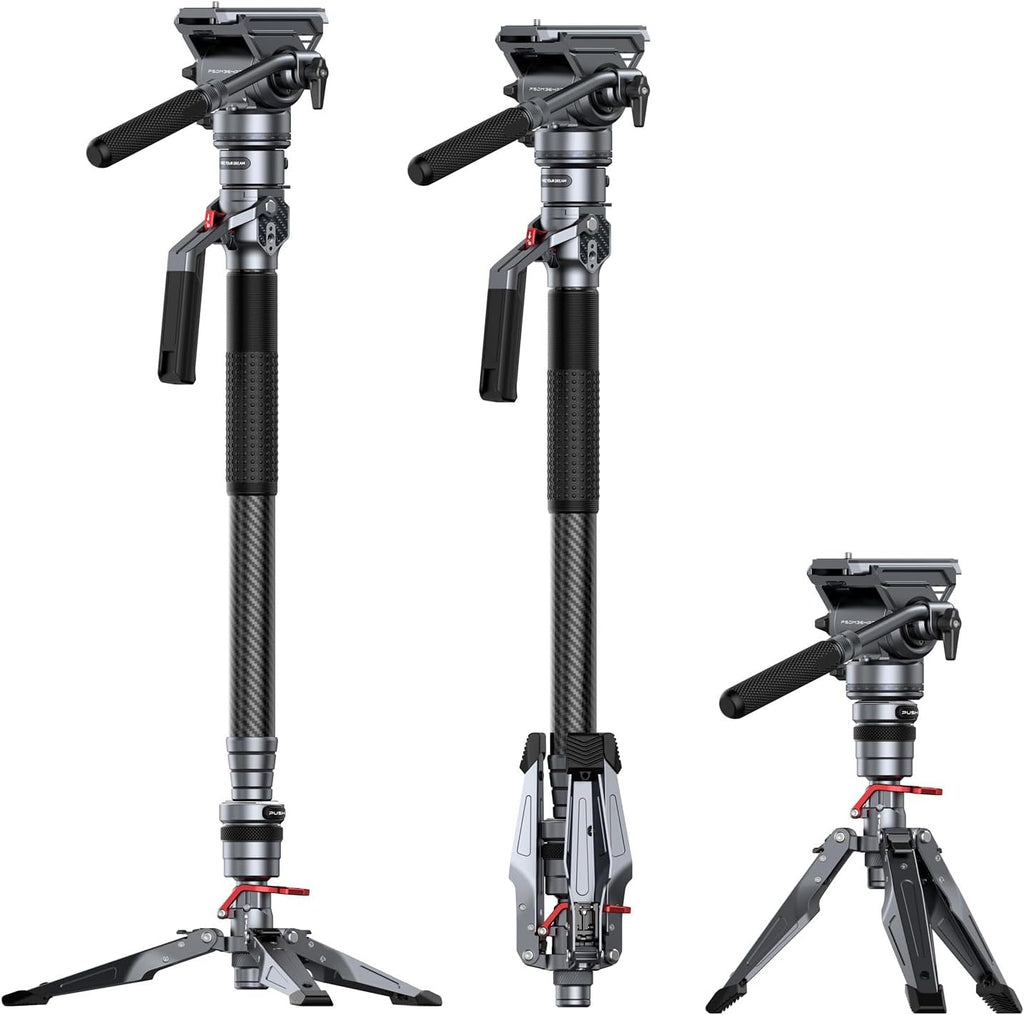 SmallRig 175cm / 68.9' Carbon Fiber Video Monopod for Camera, Compact Camera Monopod with One-Button Lift & Lock, Max. 5kg Playload Fluid Head Fits for DJI RS and for MFT 501L