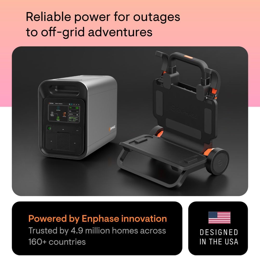 Enphase IQ PowerPack 1500Wh + IQ Cart | UL 9540A Certified Portable Power Station | Home Backup Power Outage Emergency | LFP Battery | IQ8 Microinverters | Solar Generator | Enphase App