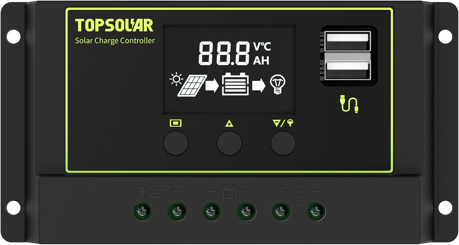 Topsolar Solar Panel Kit 170 Watt 12 Volt Monocrystalline Off Grid System for Homes RV Boat + 30A 12V/24V Solar Charge Controller + Solar Cables + Z-Brackets for Mounting
