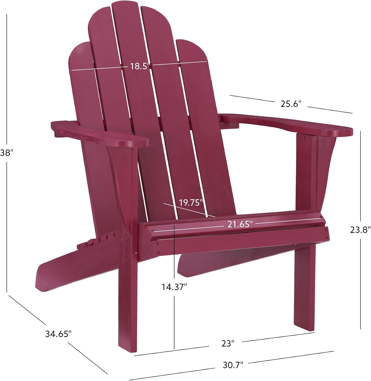 Linon Red Adirondack Chair, 30.4' W x 37.6' D x 37.8' H