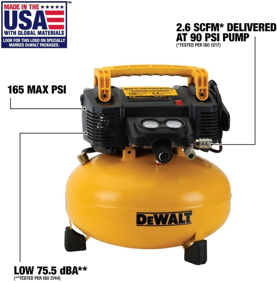 DEWALT Pancake Air Compressor, 6 Gallon, 165 PSI (DWFP55126)