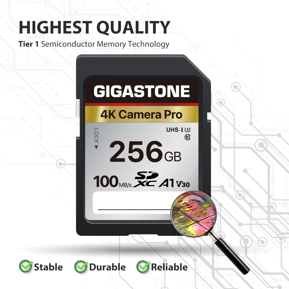 【5-Years Data Recovery】 GIGASTONE 256GB SD Card 2-Pack, 4K Camera Pro, A1 V30 SDXC Memory Card 4K UHD Video Compatible with Canon Digital Camera, with 2 Mini Cases