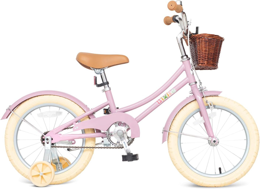 Bixike Retro Design Girls Bike with Basket and Coaster Brake for 3-13 Years Old Kids, 14 16 18 Inch Bicycle for Toddlers with Training Wheels, 20 Inch with Kickstand, Multiple Colors