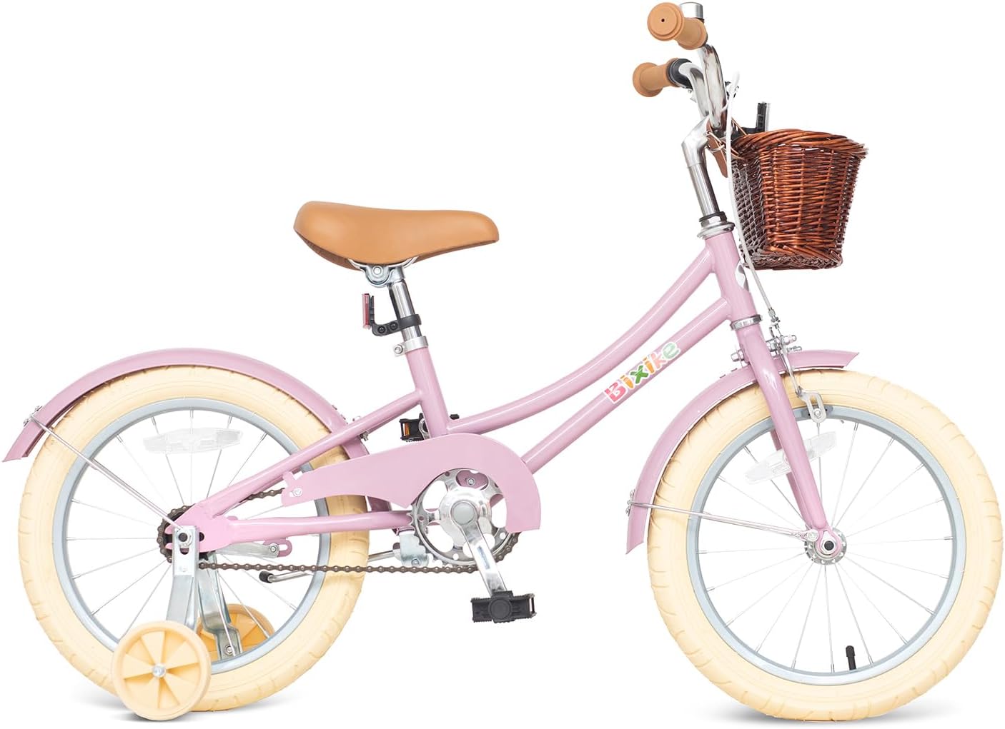 Bixike Retro Design Girls Bike with Basket and Coaster Brake for 3-13 Years Old Kids, 14 16 18 Inch Bicycle for Toddlers with Training Wheels, 20 Inch with Kickstand, Multiple Colors