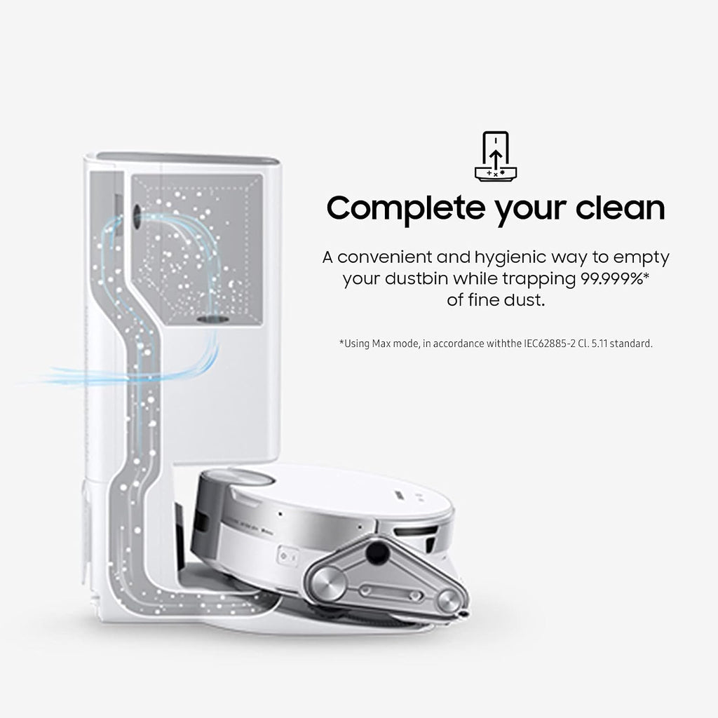 SAMSUNG Jet Bot AI+ Robot Vacuum Cleaner w/ Object Recognition, Intelligent Cleaning, Clean Station, 5-Layer Filter, Touchless Dust Removal for Hardwood Floors, Carpets, VR50T95735W, White