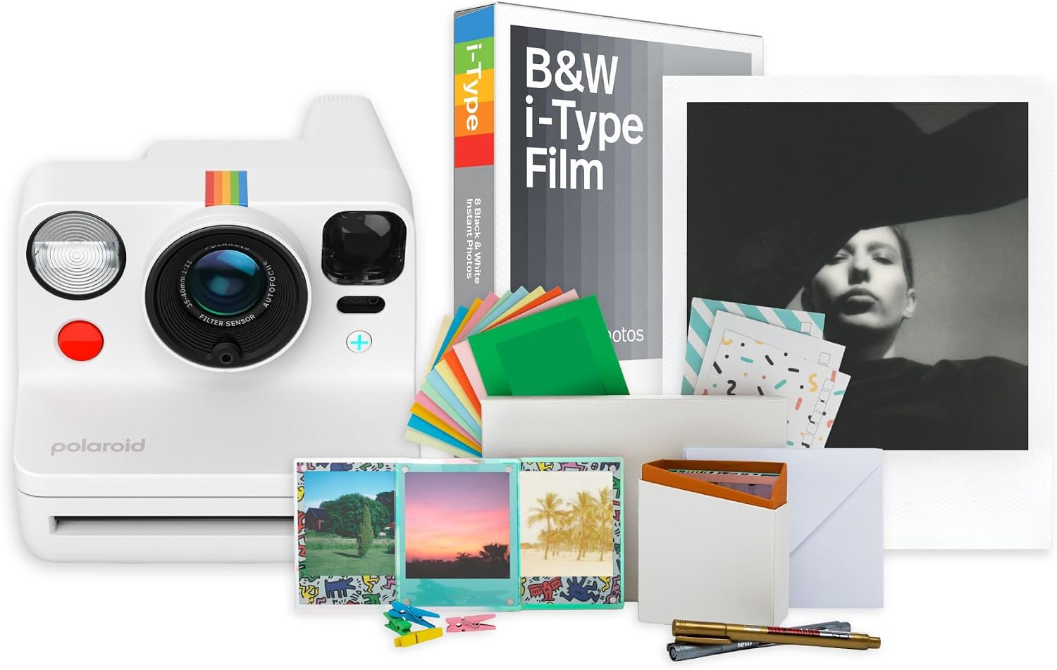 Polaroid Now Plus Generation 3 Instant Camera with Two-Lens Autofocus System and Manual Mode (White) Bundle with Film Kit and B&W Film for i-Type Cameras (3 Items)