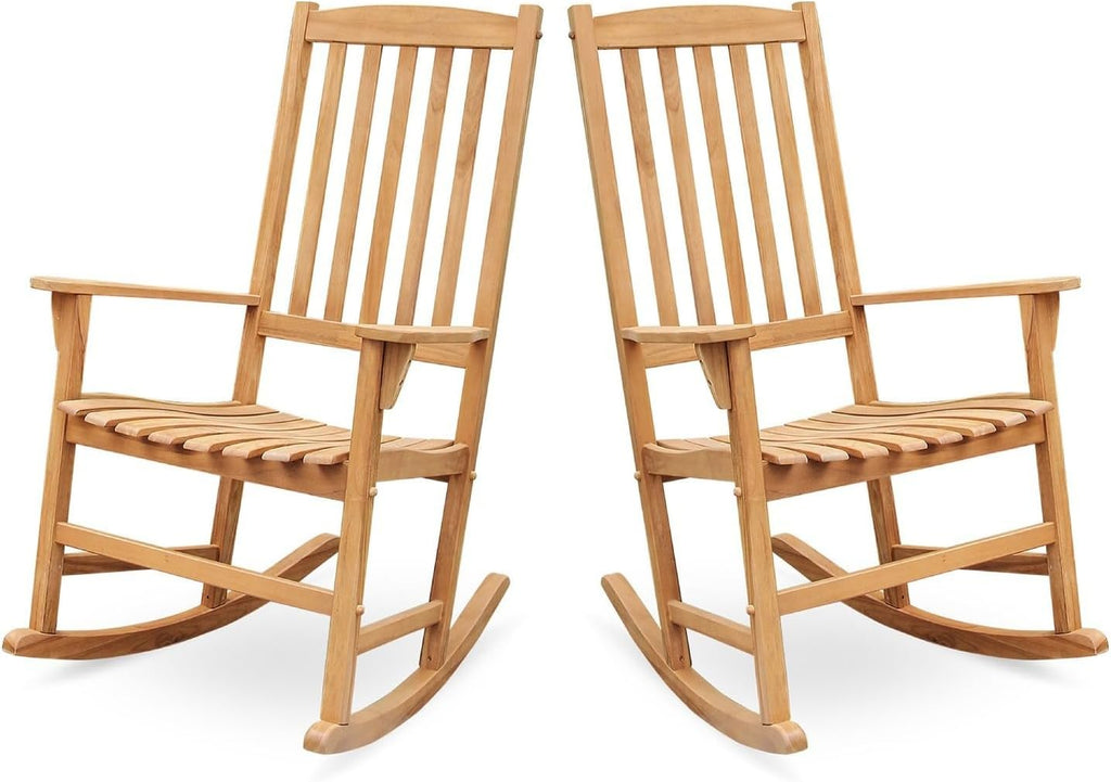 Cambridge Casual Brookside Teak Outdoor Rocking Chair Set of 2, Natural Teak