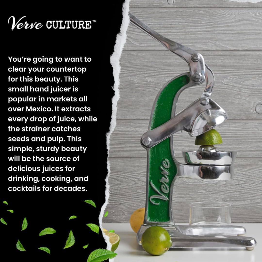Artisan Crafted Cast Aluminum Professional Grade Manual Hand Press Juicer For Fresh Squeezed Orange, Lemon, Lime, Grapefruit and Citrus Fresh Morning Drinks, or Cooking by Verve CULTURE,Green