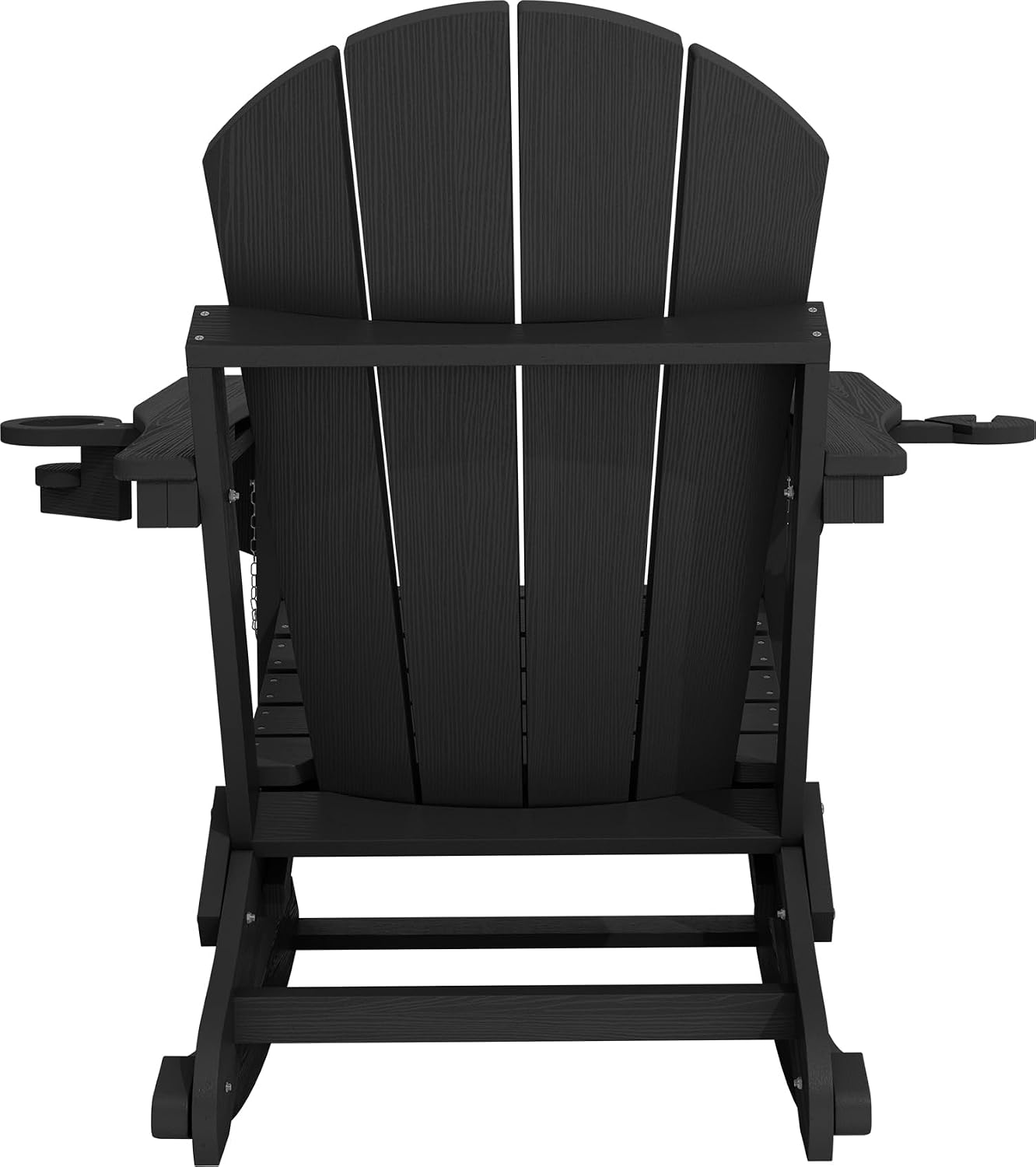 KINGYES Adirondack Rocking Chair with Retractable Ottoman and Cup Holders, HDPE Adirondack Rocker Patio Rocking Chair for Porch, Patio, Balcony, Black