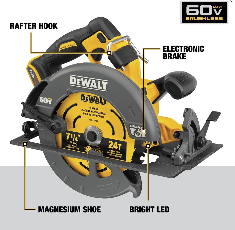 DEWALT FLEXVOLT 60V MAX* Circular Saw with Brake Kit, 7-1/4-Inch (DCS578X2)