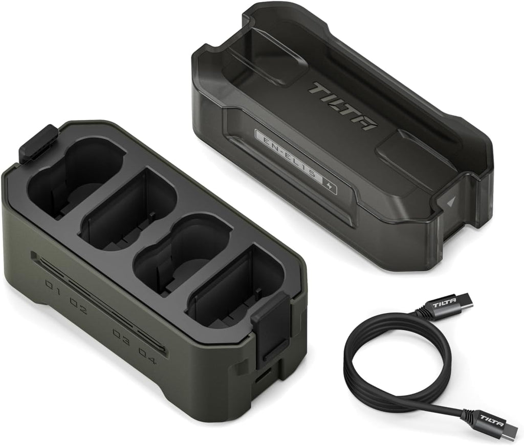 Tilta EN-EL15C Charging Station Battery Kit with Four Rechargeable Batteries | Four-Slot USB-C Fast Charger | 45W PD | Status Indicators | Portable Design | Green
