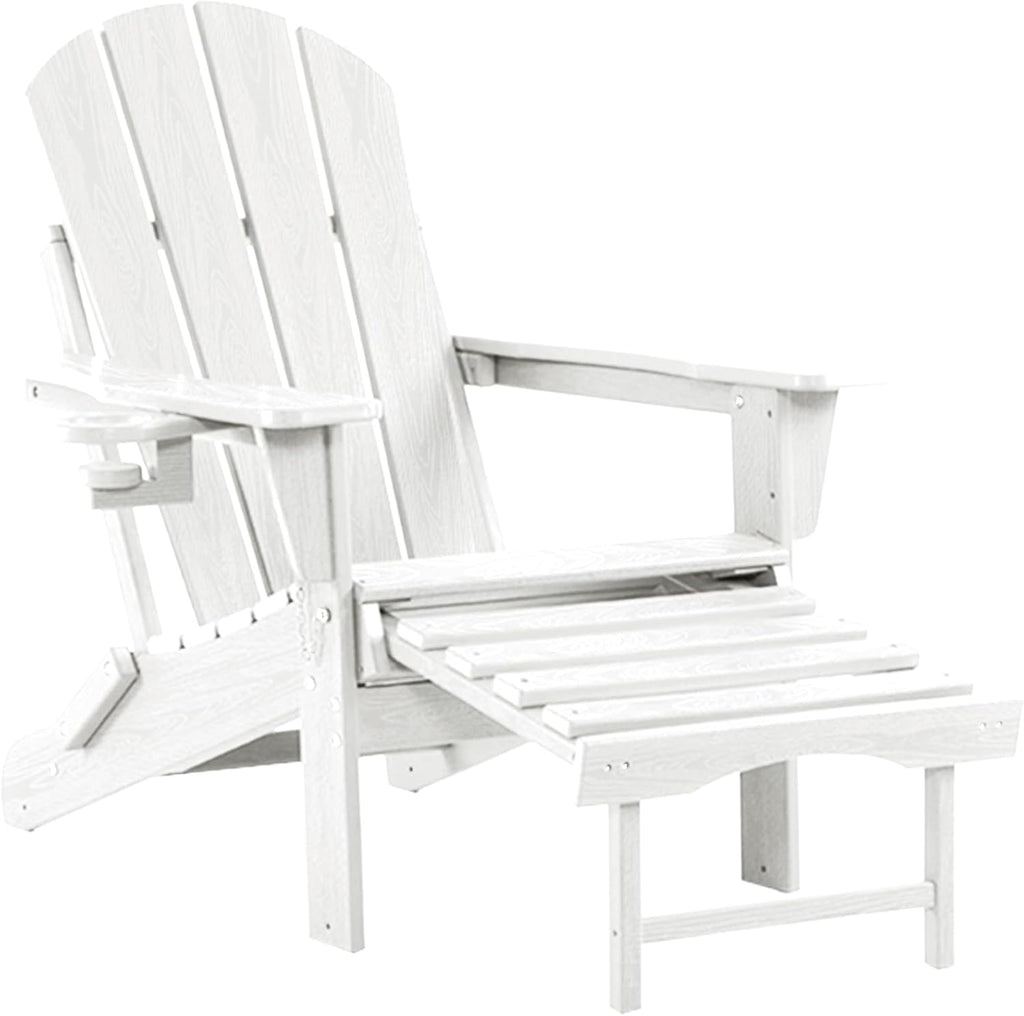 Folding Adirondack Rocking Chair Set of 4,4-in-1 Multifunctional Patio Chairs with Retractable Ottoman, Outdoor Chairs Wood Texture, Lawn Chair for Porch, Backyard, Pool(White)