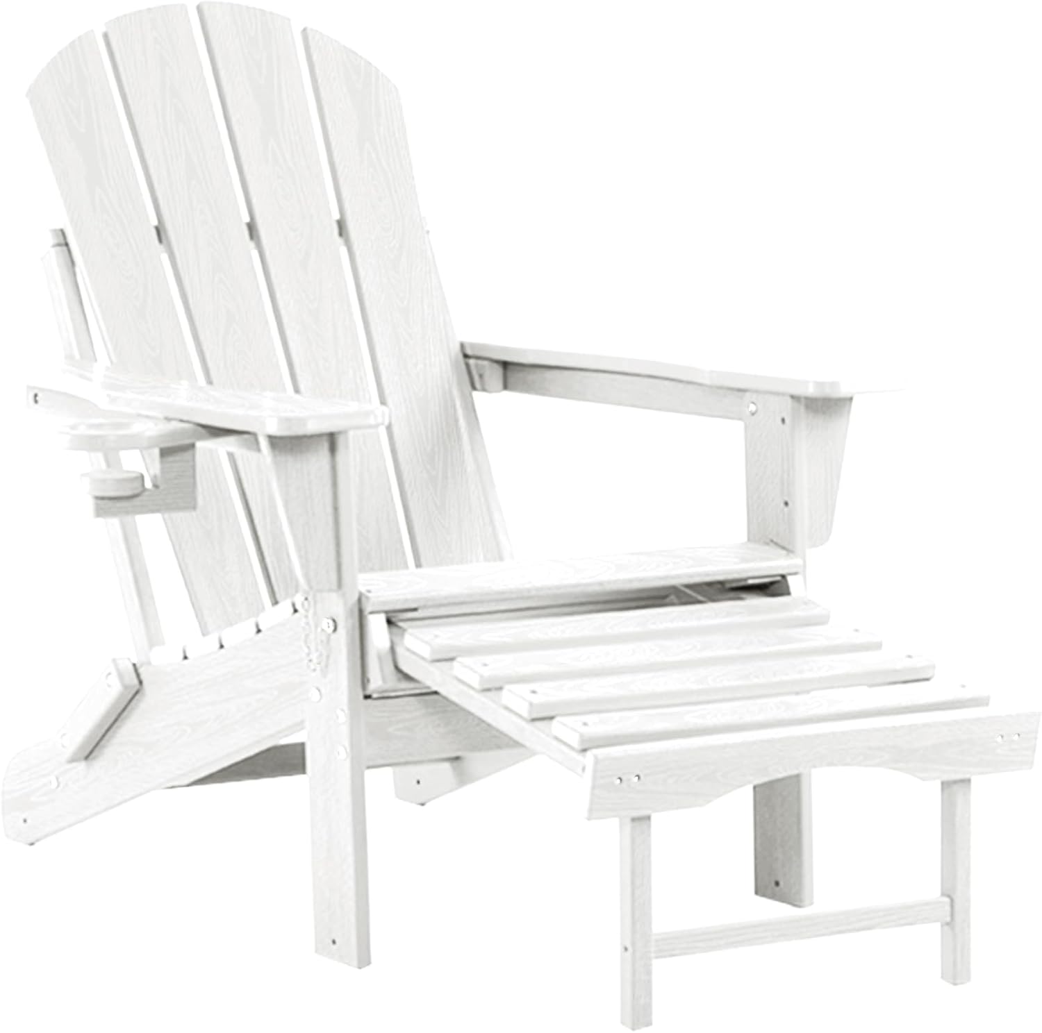 Folding Adirondack Rocking Chair Set of 4,4-in-1 Multifunctional Patio Chairs with Retractable Ottoman, Outdoor Chairs Wood Texture, Lawn Chair for Porch, Backyard, Pool(White)