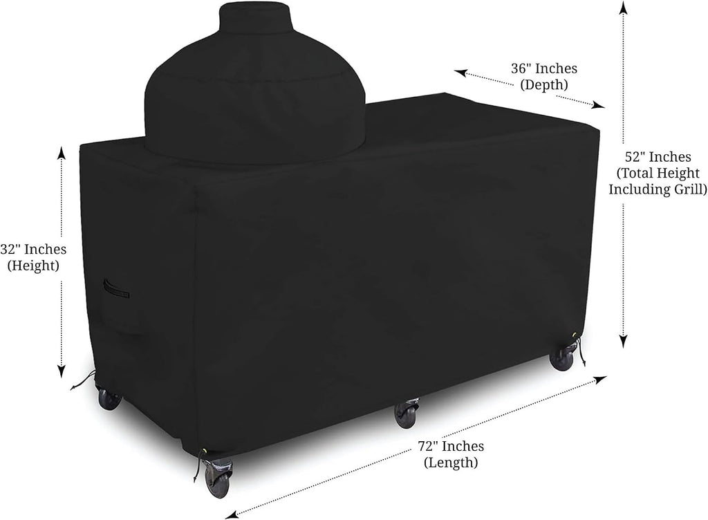 Covers & all Big Egg Grill Cover, 12 Oz Waterproof UV & Weather Resistant, PVC Coated Outdoor Cover with Air Vents & Drawstrings (72' L x 36' D x 52' H, Black)