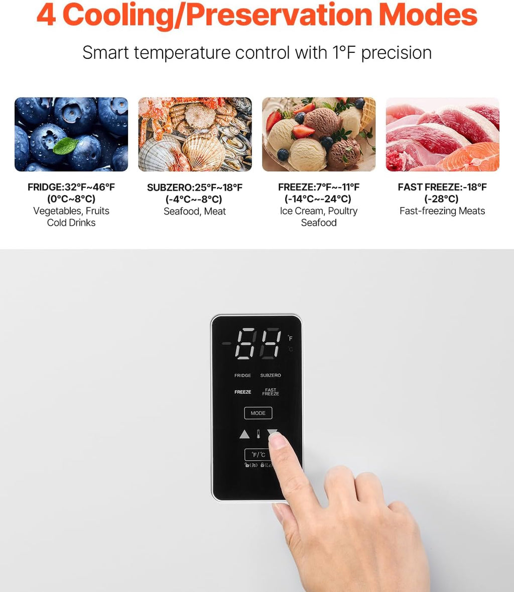 VEVOR Convertible Freezer/Refrigerator, 20.2 Cu.Ft Frost Free Upright Freezer with Temp Control Panel, Door Open too Long Alarm, Adjustable Shelves and LED, Standing Fridge for Kitchen, Office, Garage