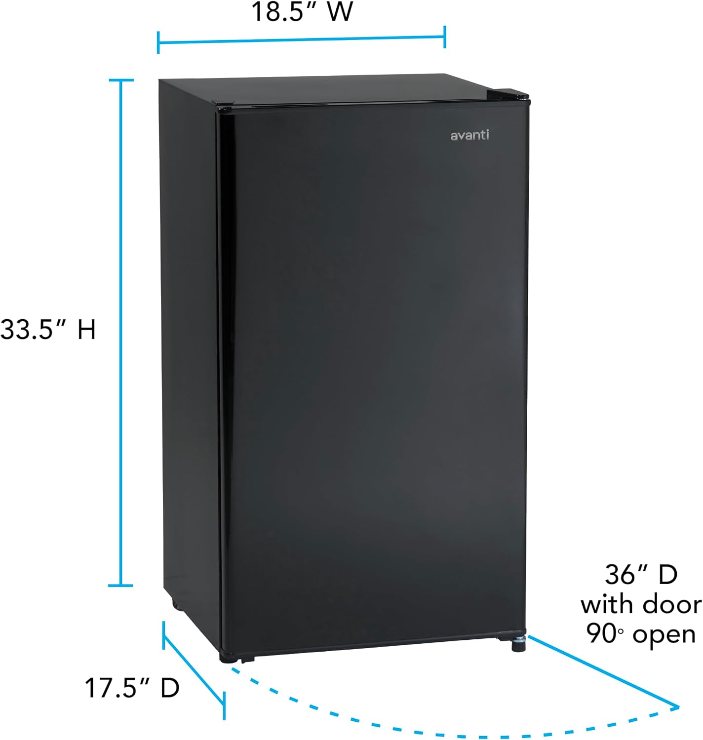 Avanti 3.2 Cu. Ft. Compact Refrigerator with Removable Glass Shelves, Full Range Temperature Control, Reversible Door, Automatic Defrost, ENERGY STAR Certified, 3.2 cu.ft., Black