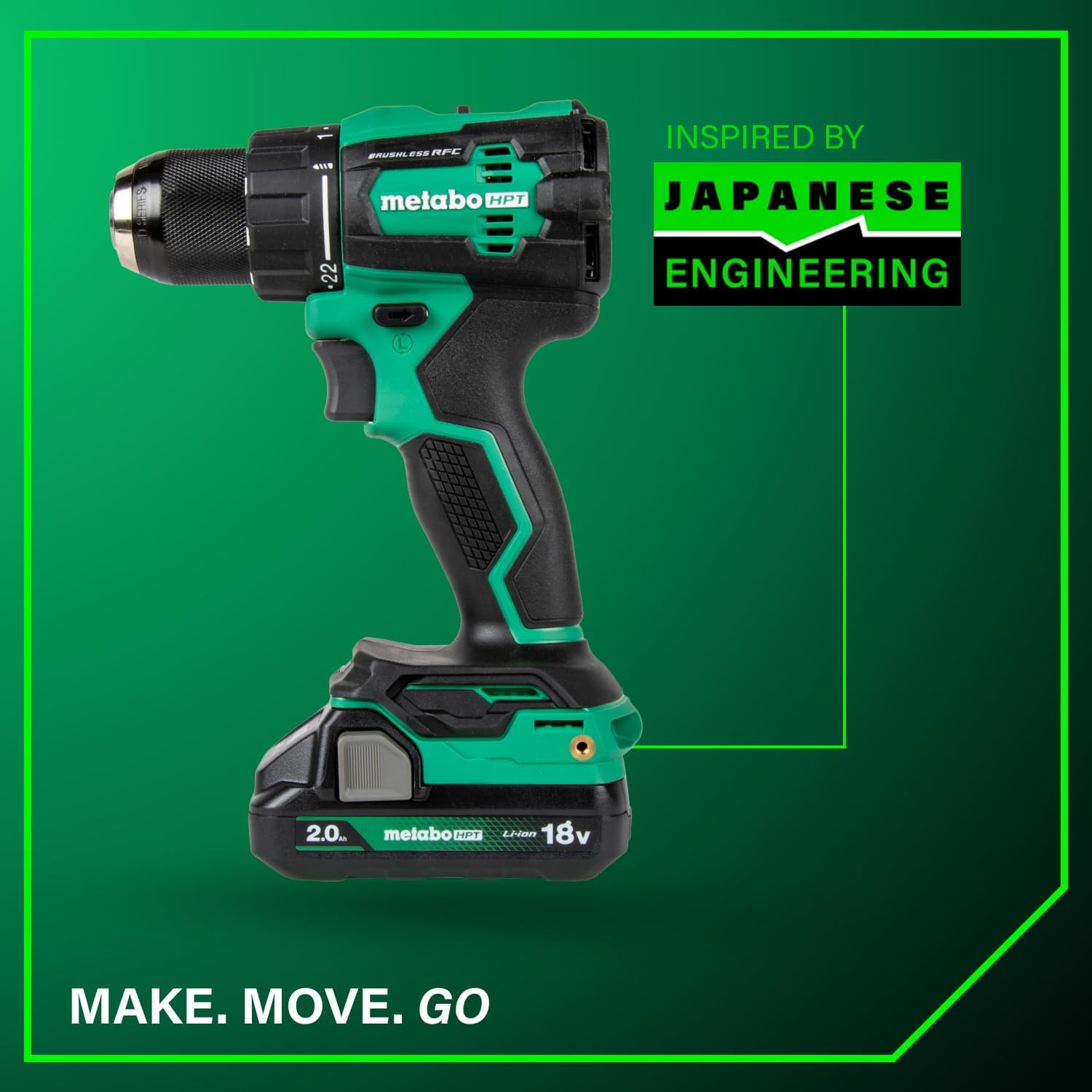Metabo HPT 18V MultiVolt 1/2' Cordless Brushless Driver Drill Kit, High Power Drill Set with Bag, 2 Lithium-Ion Metabo Batteries and Charger, Compact Lightweight Power Driver, DS18DEX