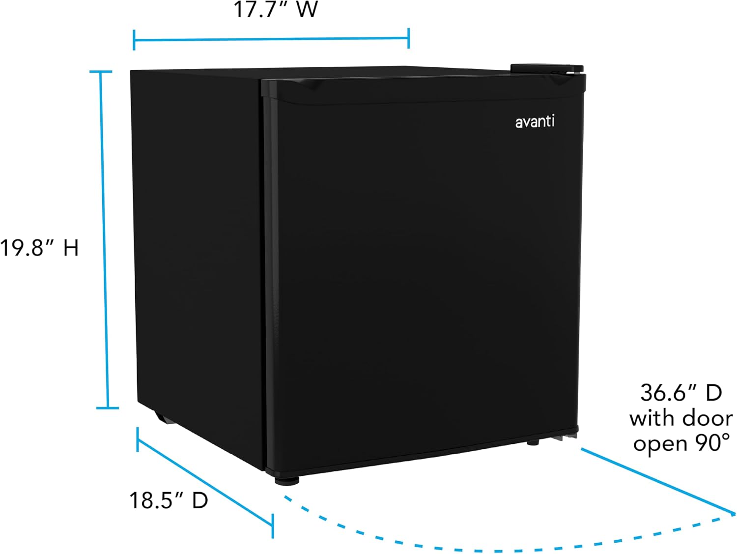 Avanti Mini Fridge 1.6 Cu. Ft. Compact Refrigerator for Dorm, Office & Bedroom, Chiller Compartment, Glass Shelf, Reversible Door, ENERGY STAR, Black