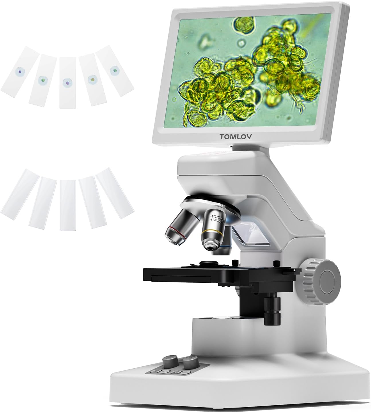 TOMLOV DM301 Max Microscope for Kids Students Adults with X-Y Stage, Digital Microscope Camera with 7' Screen, USB & HDMI Output, Wireless Biological Lab Scope for School Home Education with Slides