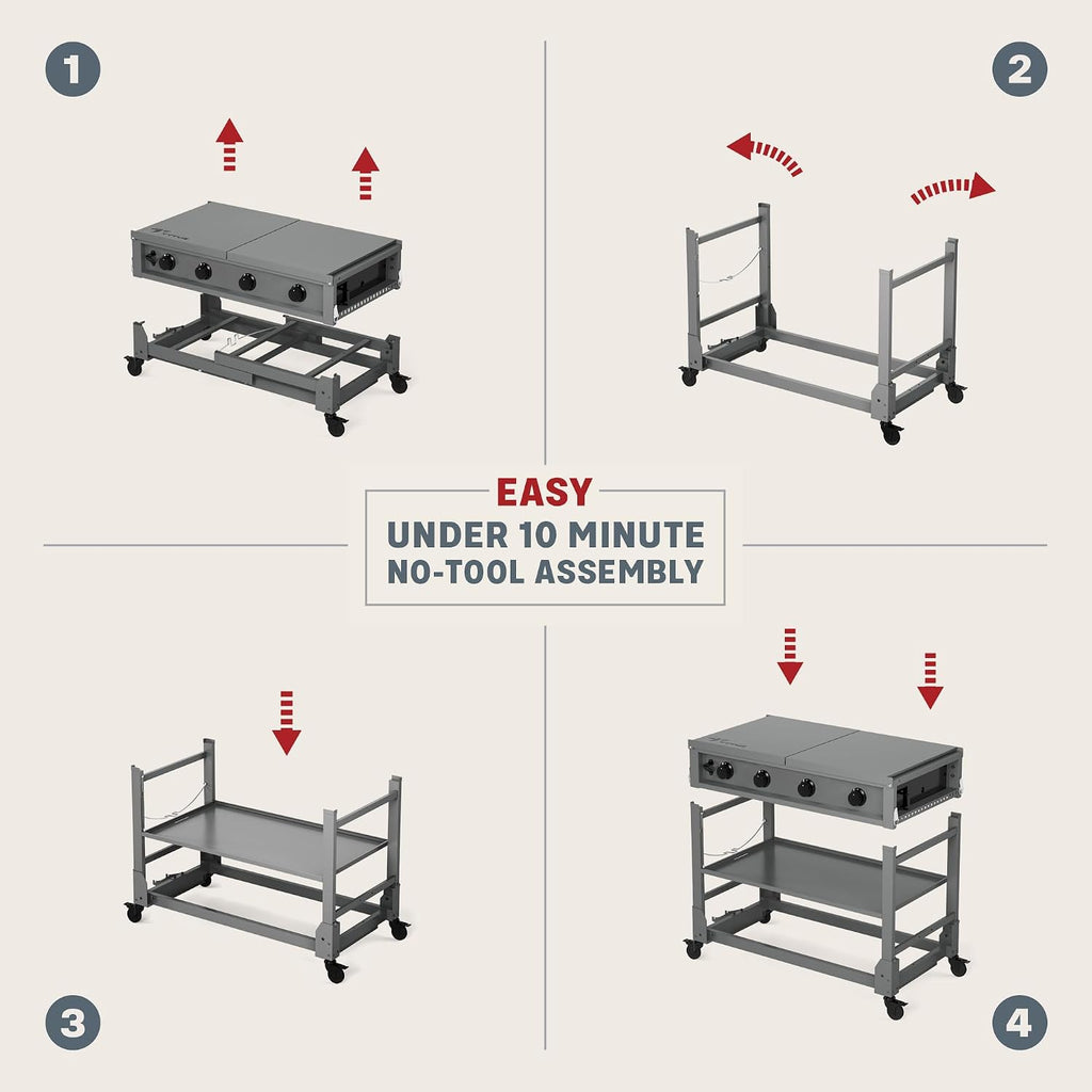 Tytus Fresno 48,000 BTU Flat Top Griddle Grill for Outdoors Includes Key Propane Flattop Grill Accessories: Cover, 2 Spatulas, 2 Bottles & Griddle Scrapper, 4 Burners Evenly Heat Flat Grills