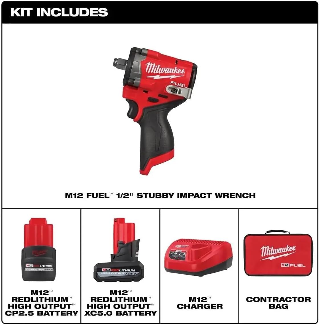Milwaukee Electric - M12 FUELTRADE Stubby 1/2 Impact Wrench KIT