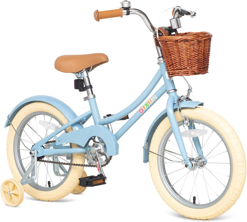 Bixike Retro Design Girls Bike with Basket and Coaster Brake for 3-13 Years Old Kids, 14 16 18 Inch Bicycle for Toddlers with Training Wheels, 20 Inch with Kickstand, Multiple Colors