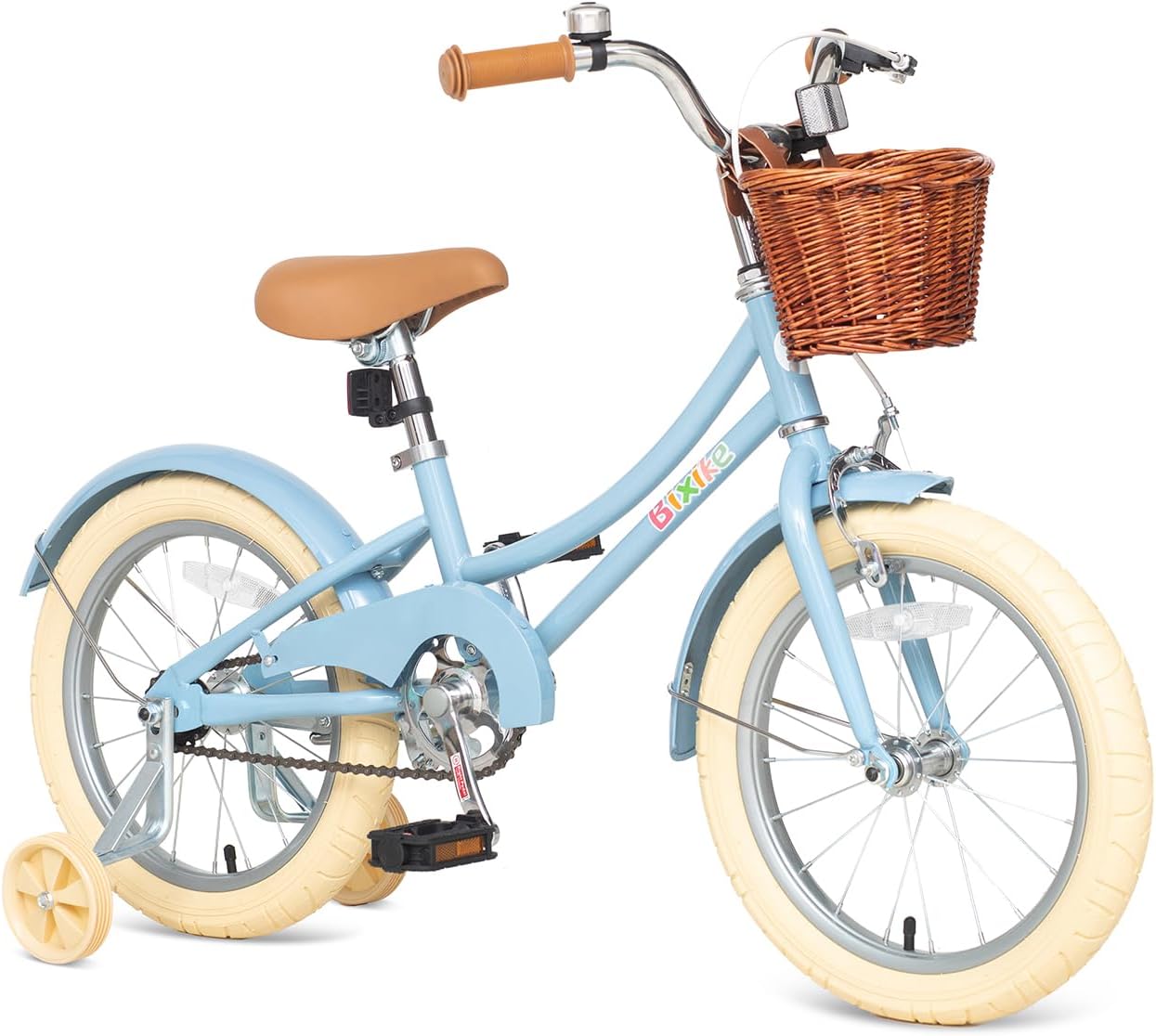 Bixike Retro Design Girls Bike with Basket and Coaster Brake for 3-13 Years Old Kids, 14 16 18 Inch Bicycle for Toddlers with Training Wheels, 20 Inch with Kickstand, Multiple Colors