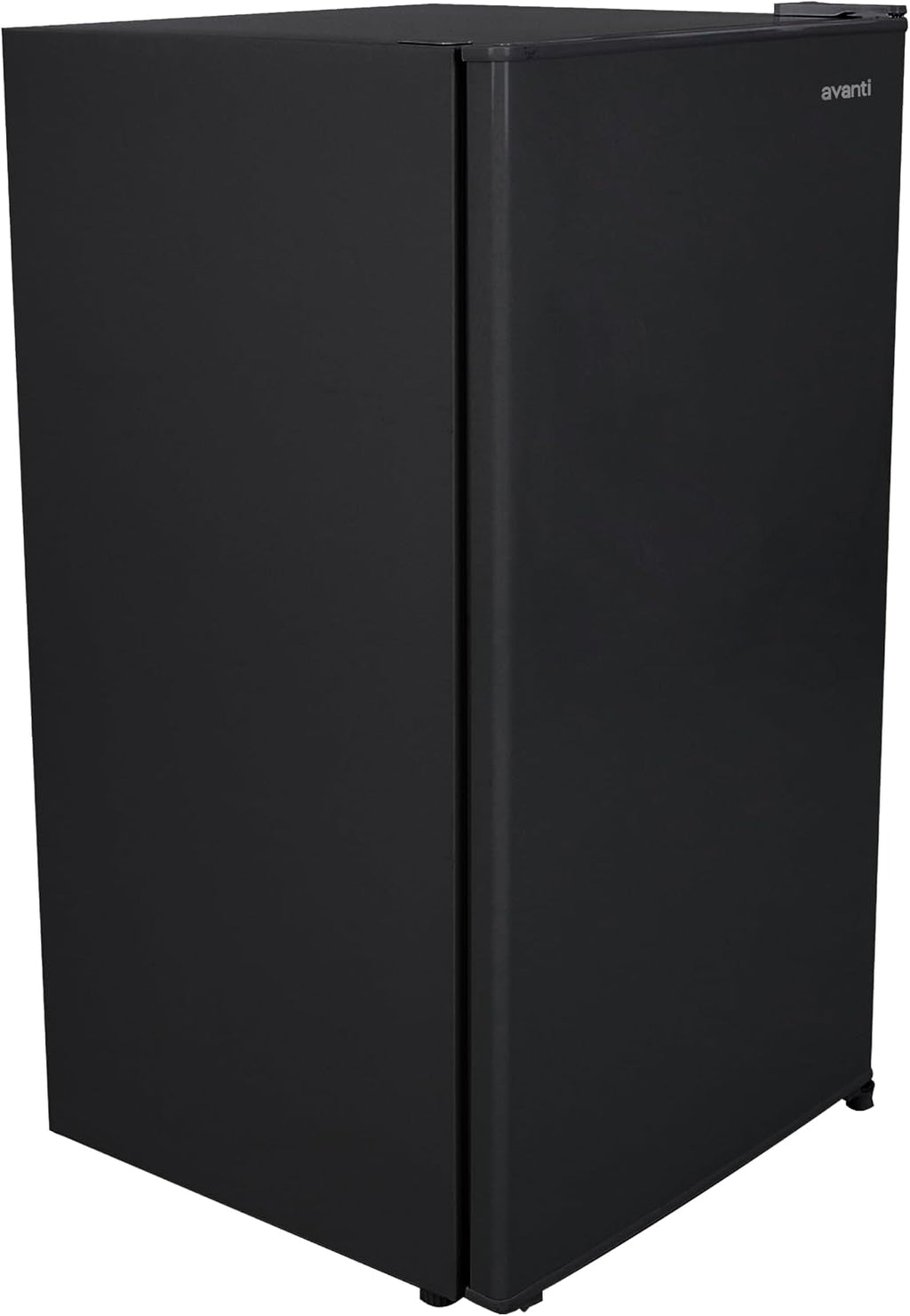 Avanti 3.3 Cu. Ft. Mini Fridge Compact Refrigerator with Adjustable Temperature, Removable Shelves, Chiller Compartment wiith Flush-Back Design, 3.3 cu.ft., Black